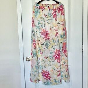 Jack by BB Dakota Floral Maxi Skirt in White with Pink, Yellow, Blue Accents